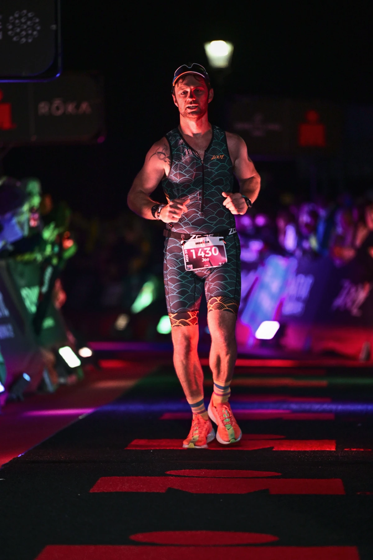 Joe Williams on the IRONMAN Wales finish carpet